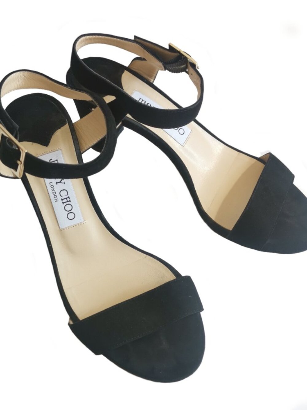 JIMMY CHOO BLACK SUEDE SANDALS (36.5)
